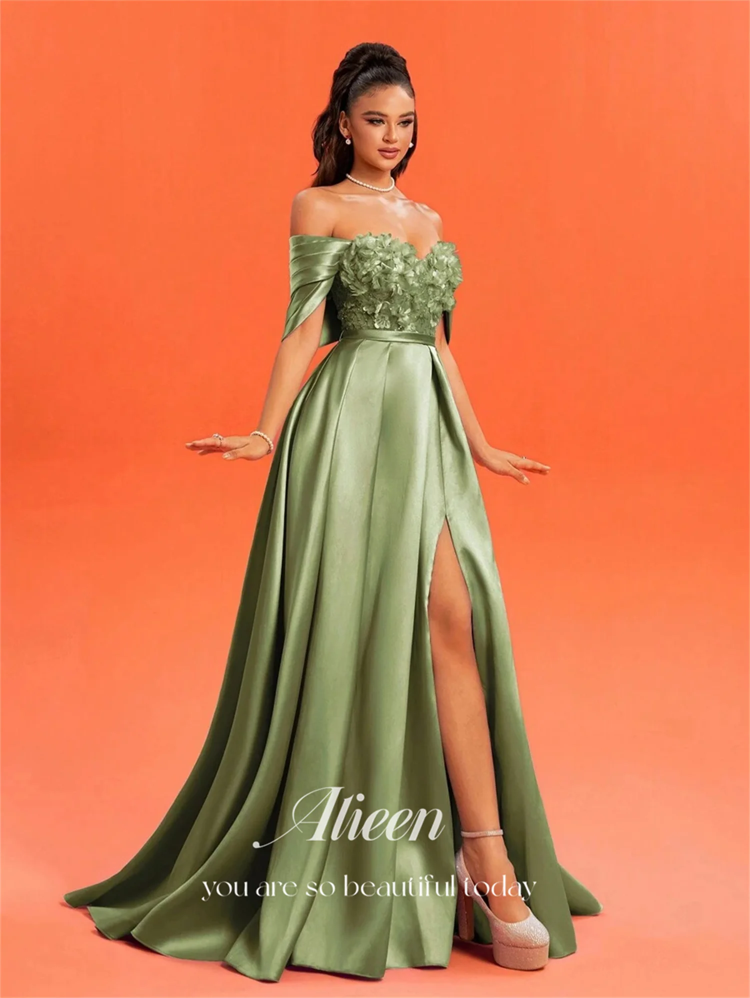 Aileen Sweetheart Robes De Bal 2025 Personnalisé Femmes Robes De Soirée Robes De Festa Vert فساتmaveraSimple Face Fleurs 3D