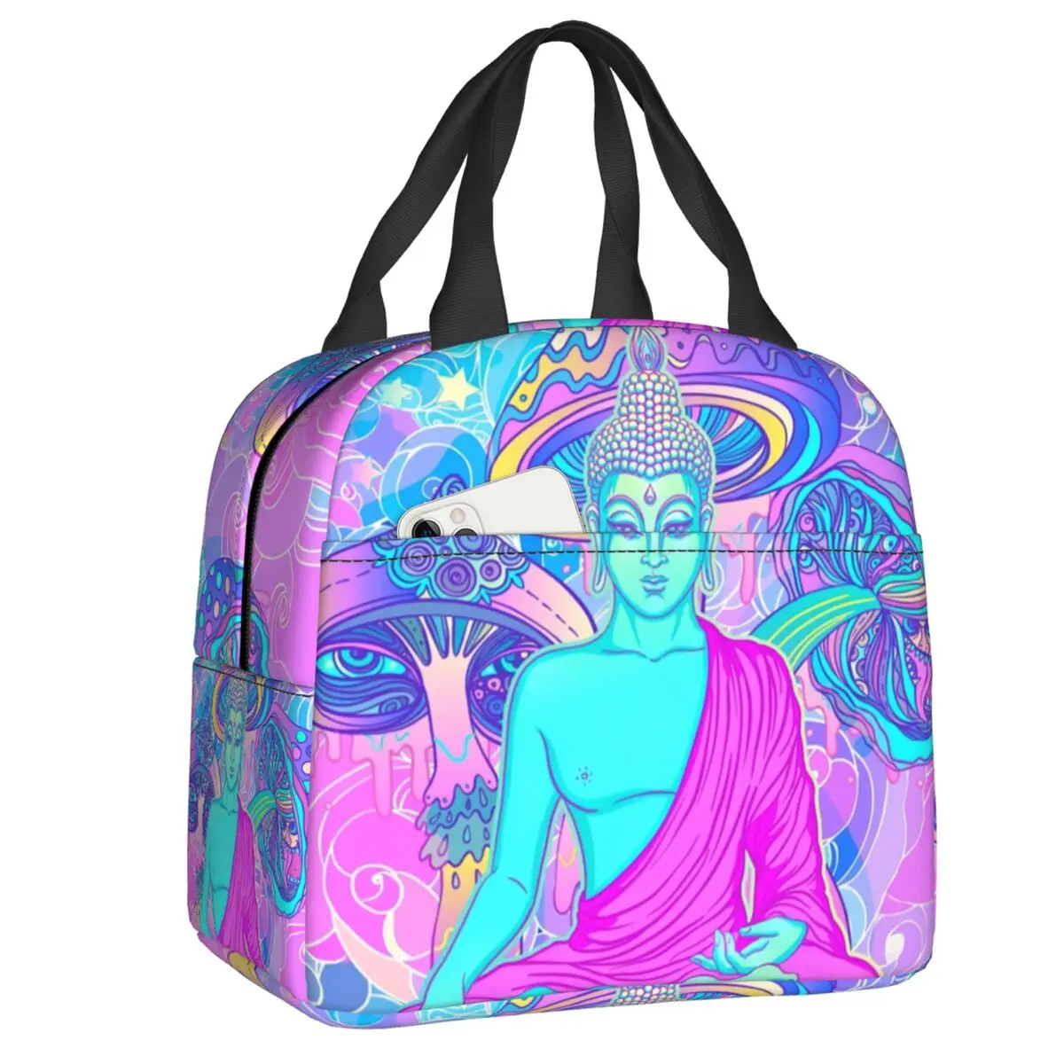 

Индивидуальные термосумки для обедов с психоделическим принтом в виде волшебных грибов для женщин, многоразовые термосумки-холодильники с изображением Будды, термосумки для еды для детей