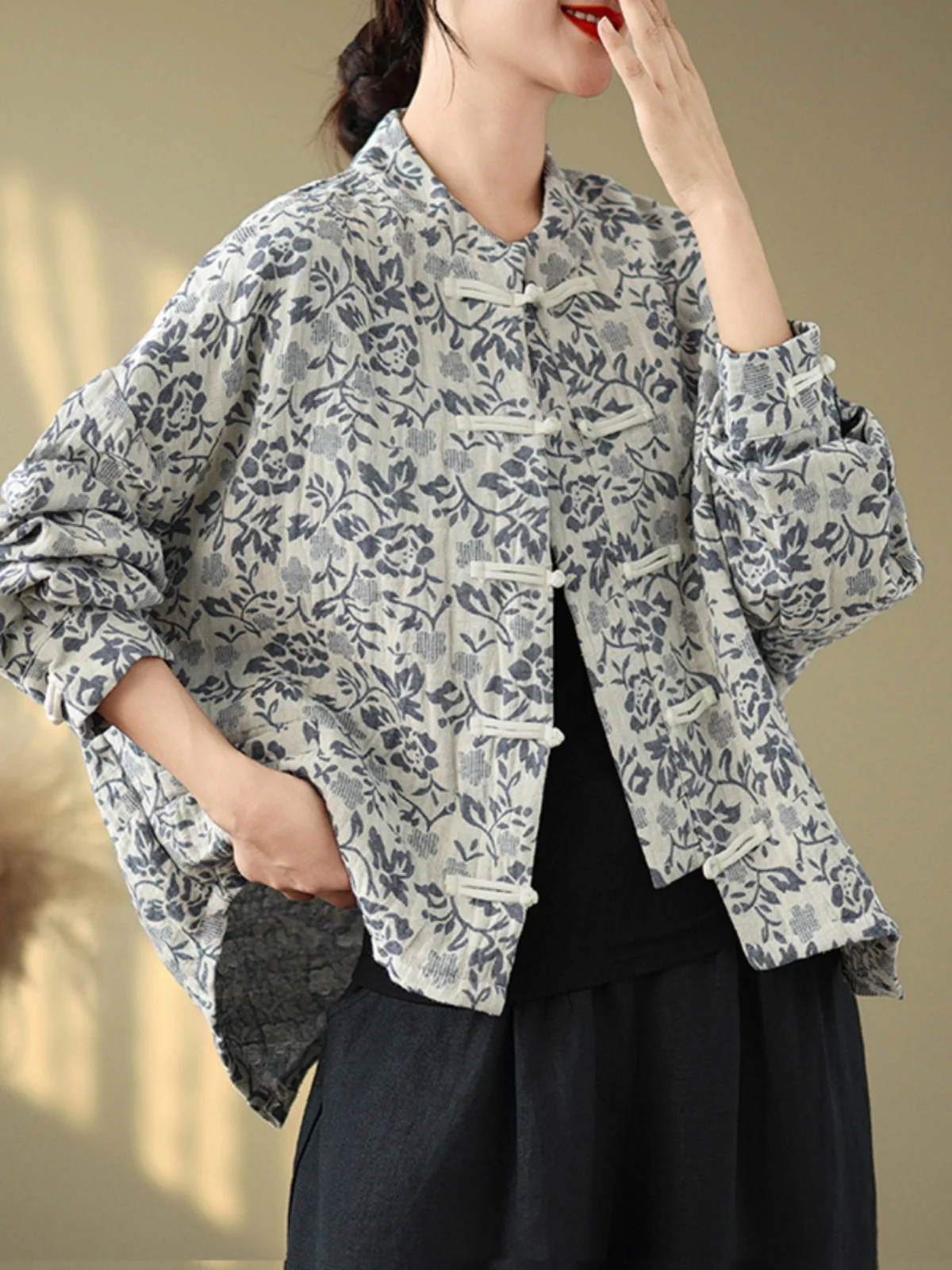 

Новый китайский Sle с цветочной вышивкой irt Jaet, женский осенний длинный топ на пуговицах в стиле ретро, свободный крой, свободный крой, для поездок на работу