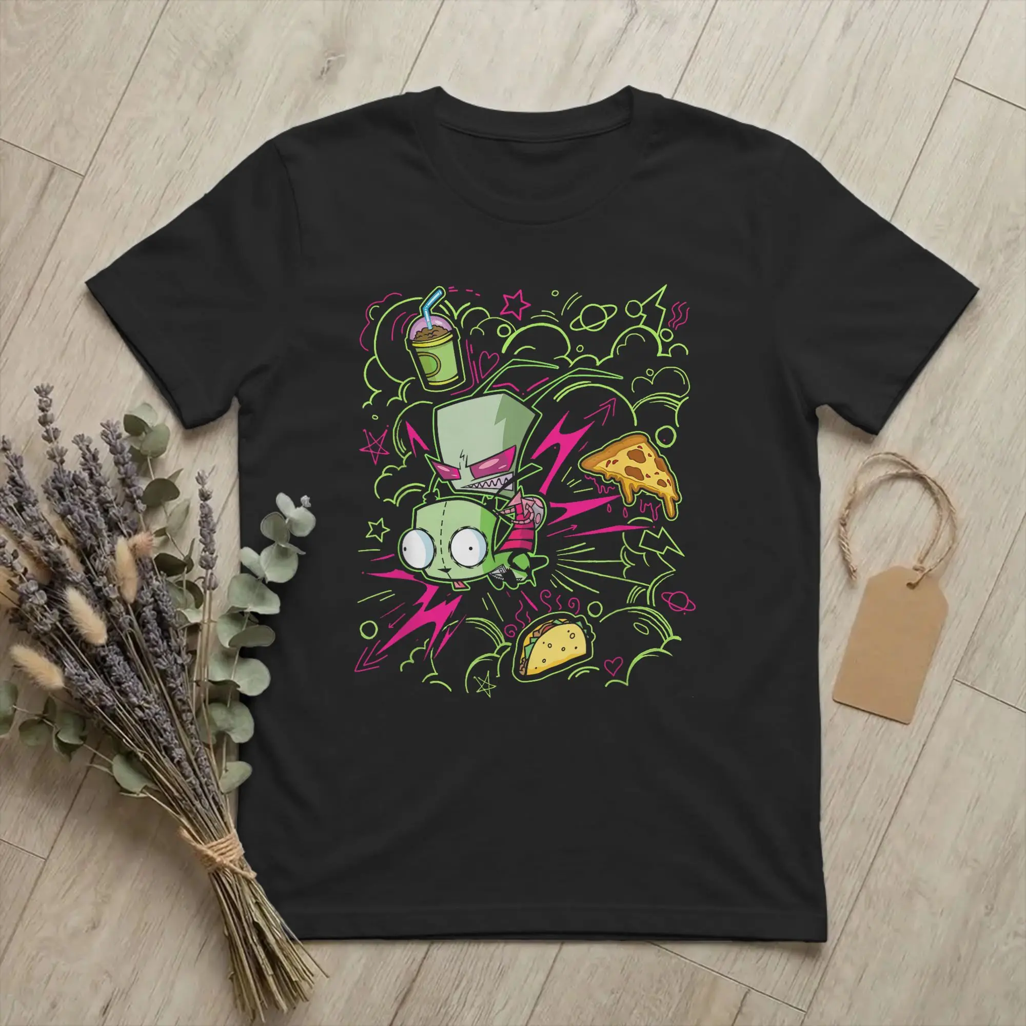 Men Women's Invaders Zims  Riding Gir Retro Neon Doodle Mayhem T Shirt  Cotton Clothes Fashion Short Sleeve O Neck T-Shirts
