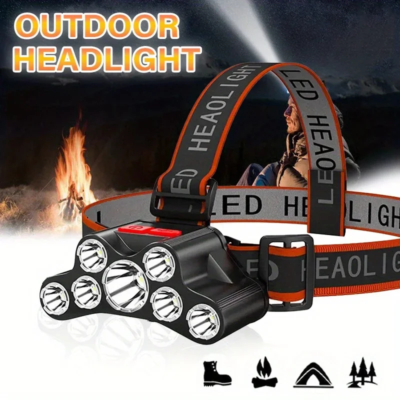كشافات أمامية 7LED قابلة لإعادة الشحن USB فائقة السطوع مقاومة للماء مثبتة على الرأس مع 4 أوضاع للتخييم في الهواء الطلق وصيد الأسماك في حالات الطوارئ