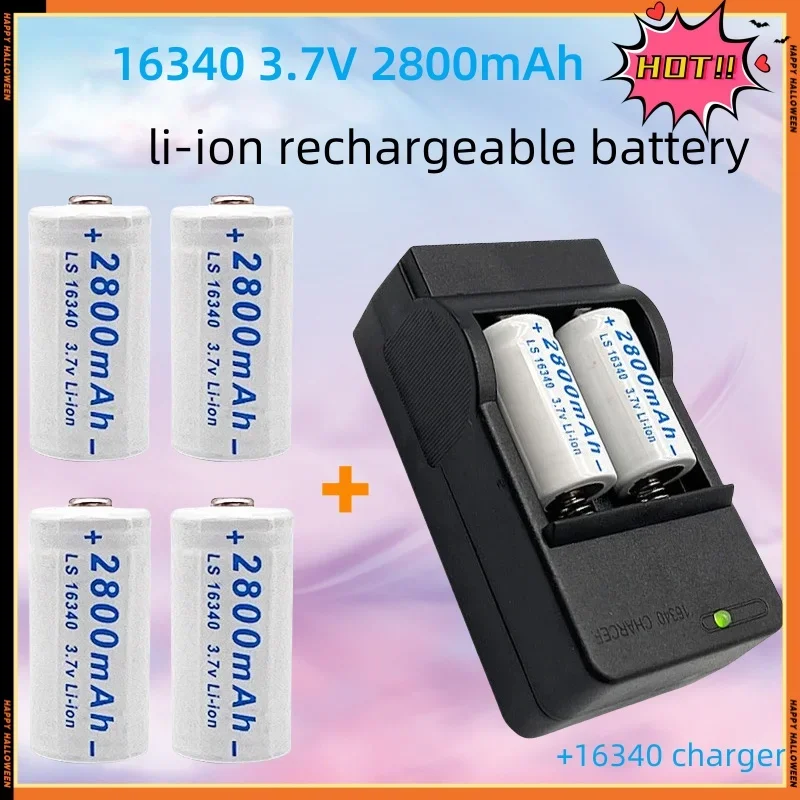 New KVCDY CR123A RCR 123 ICR 16340 Battery 2800mAh 3.7V Safety Camera Rechargeable Battery Lithium ion L70+Charger