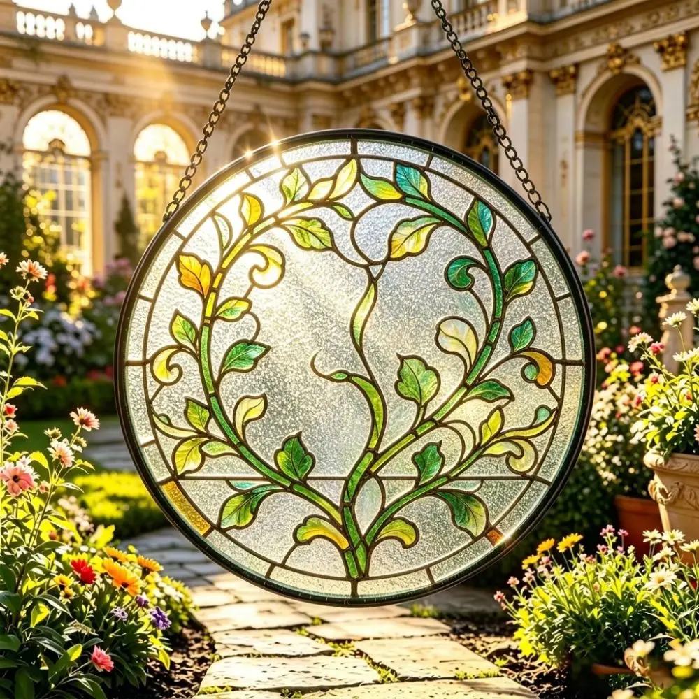Round Blank Textured Glass Sun Catcher DIY Art Painting Hammered Glass Surface Light-Catching Suncatcher with Hanging Chain