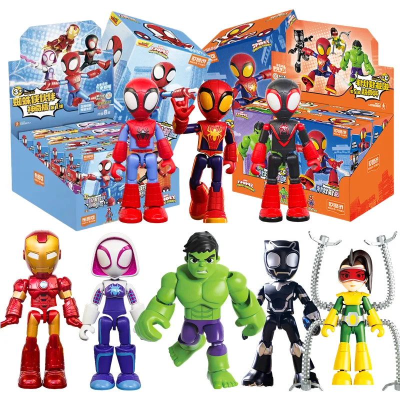 Blokees The Amazing Spider-Man DIY Building Blocks Gwen Iron Man Hulk Black Panther Collection Action Figure Anime Kids Toy Gift