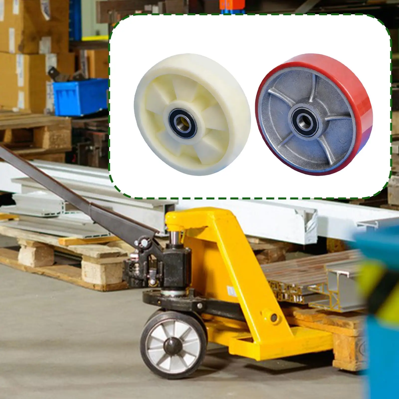 Pallet Jack Steering Wheel Double Bearings Repair for Hand Push Hydraulic Pallet Silent Easy Rolling Spare 180mmx50mm Roller
