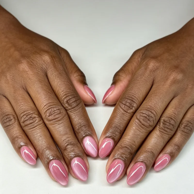30Pcs False Nails Pink Cat-Eye Short Oval Everyday Style High-Quality Press-On Nails—Perfect As A Gift for Girls and Friends