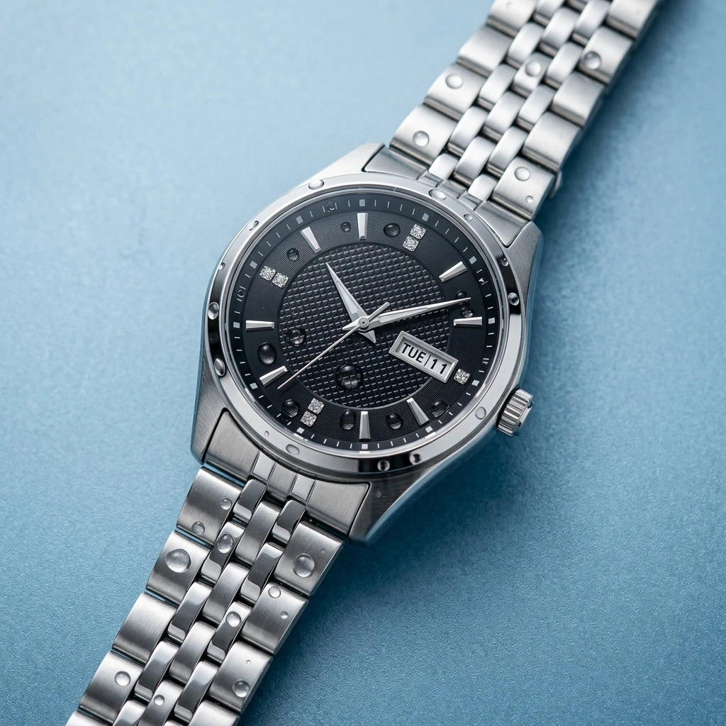 Orient Men Business Automatic Mechanical Watch, Dual Calendar Week Display Crystal Hour Markers Stainless Steel Band Wristwatch view 3