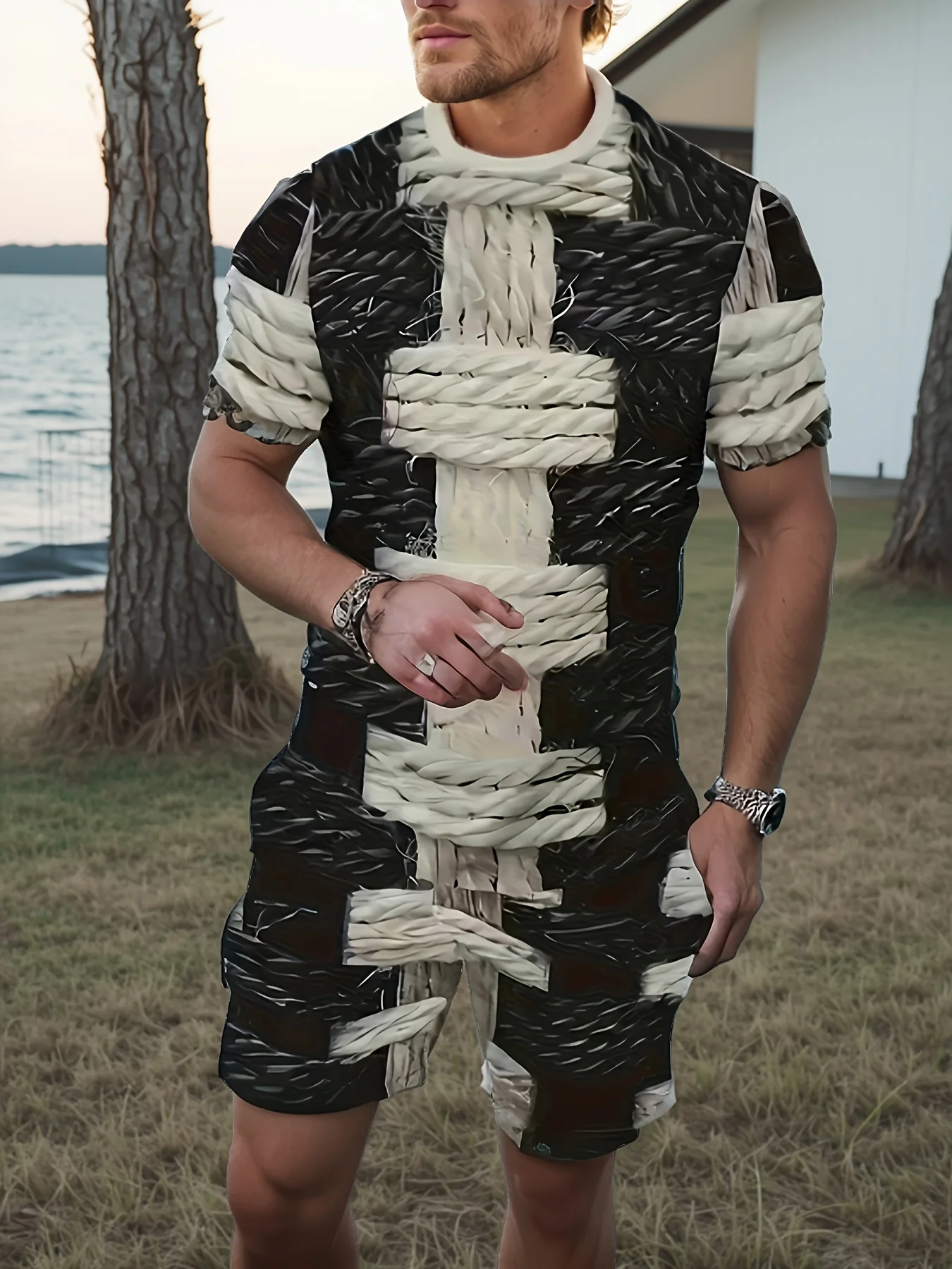 Men's Casual Lightweight Breathable T-Shirt And Five-Quarter Pants Combo for Outdoor Activities Summer Sports Set