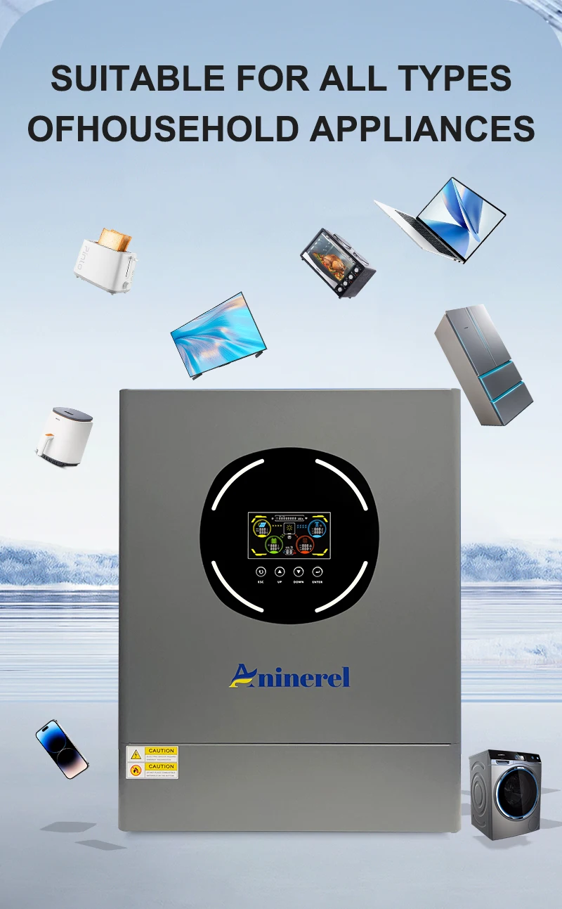 Aninerel 2 kW 4,2 kW 6,2 kW 11 kW 12 V 24 V 48 V Hybrid-Solar-Wechselrichter Dual-Ausgang Farb-LCD-Display MPPT 60 A 100 A 120 A PV 160 V – 500 VDC – Detail 32