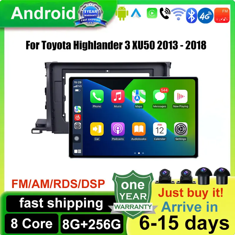 13.1Inch Car Radio Multimedia Player GPS Navigation  Android Auto Carplay Car accessory For Toyota Highlander 3 XU50 2013 - 2018