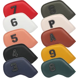 10pcs/set Pure Color Leather Embossing Skull Logo Paint Edge Golf Club Headcover Iron Covers