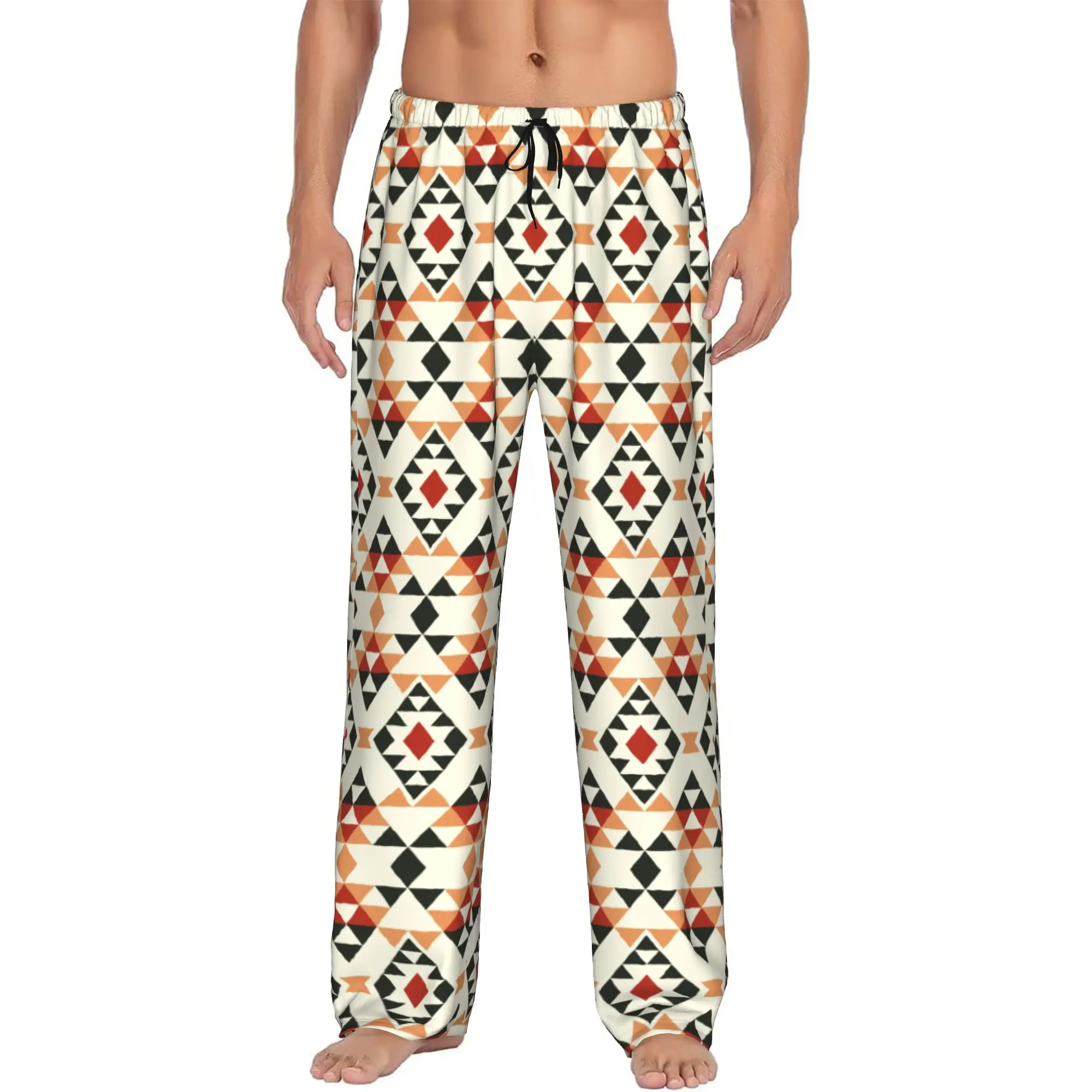 Custom Colorful Navajo Southwestern Geometric Pattern Pajama Pants Men  Sleepwear Lounge Sleep Bottoms Stretch with Pockets