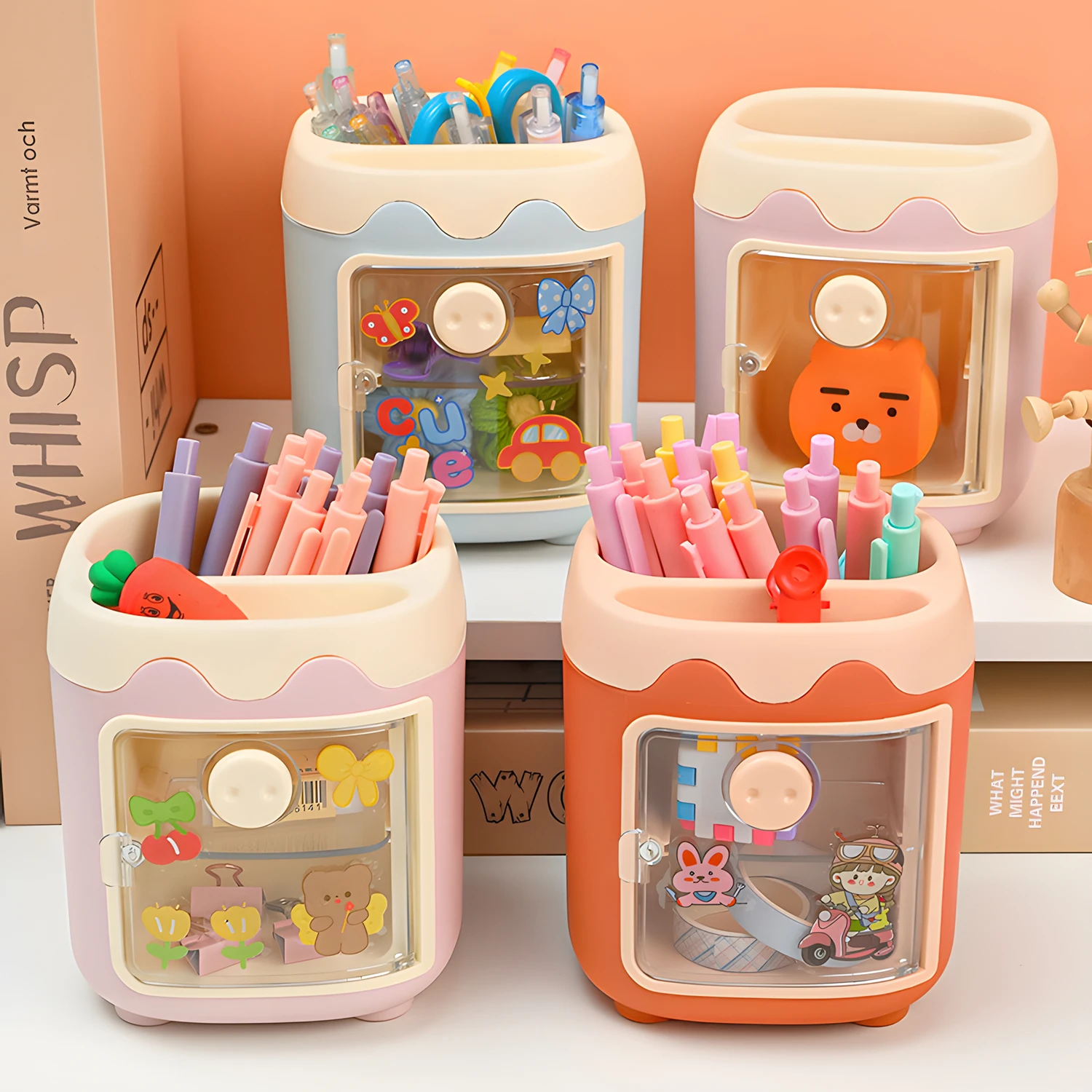 

Держатель для ручек, органайзер для карандашей с выдвижным ящиком, держатель для косметических кистей для макияжа, для туалетного столика, милый офисный держатель для ручек в форме свиньи