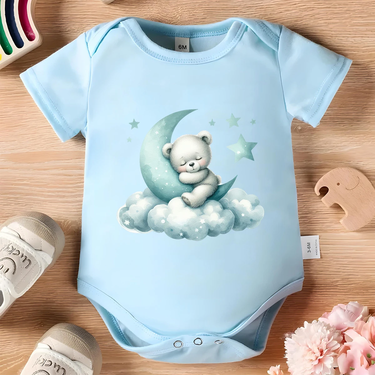 100% Cotton Baby Clothes Baby Onesie Bodysuit My Baby Bear Good Night Print for 0 To 12 Months Newborn Short Sleeves Romper