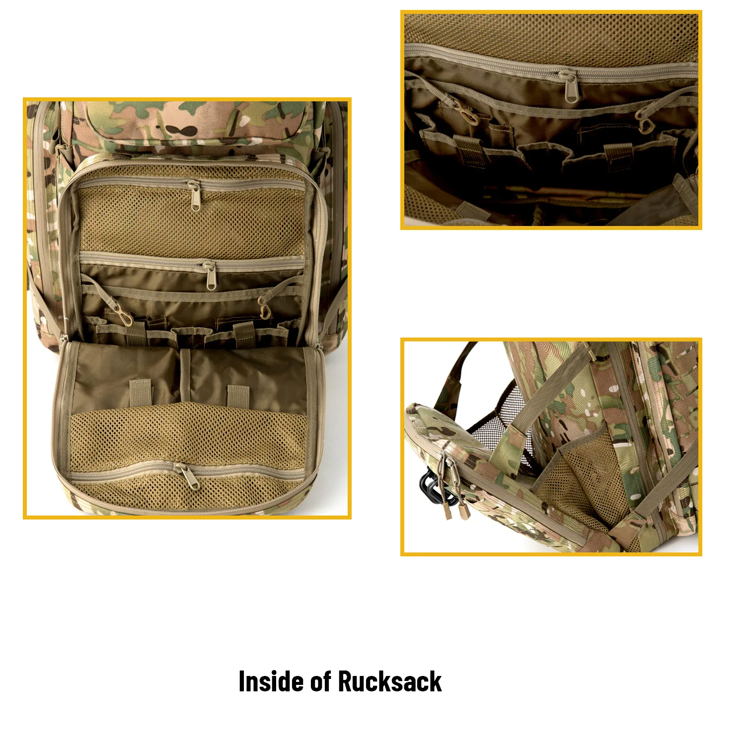 Akmax MIL Medium Rucksack MOLLE Tactical Assault Backpack, 3 Day Pack for Camping, Hiking, Bug Out, Multicam Camo