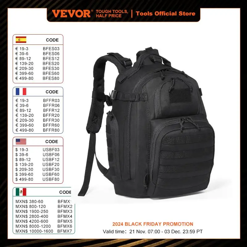 VEVOR 25/40/45L Backpack with Molle Design&Sponge Pad for Men and Women Range Gear Backpack for Outdoor Adventure Hiking Hunting