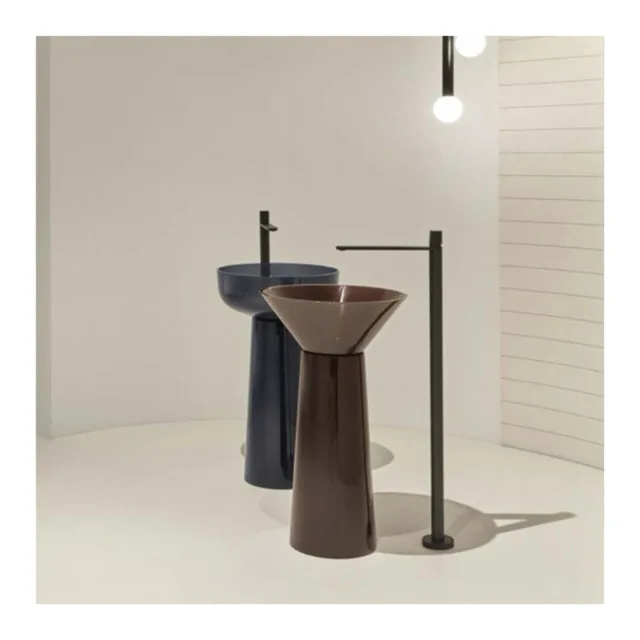 

Contemporary customized transparent color solid surface resin artificial stone freestanding bathroom wash basin pedestal sink