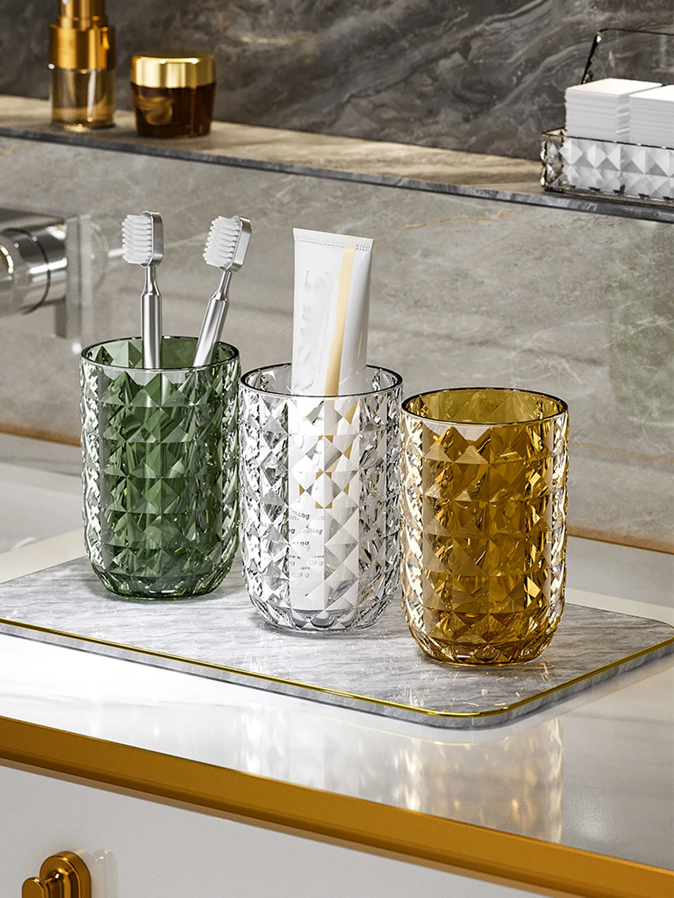 1Pcs Bathroom Cup Toothbrush Holder Stylish Geometric Design Mouthwash cup Perfect for Couples Easy to Clean & Enhances Decor
