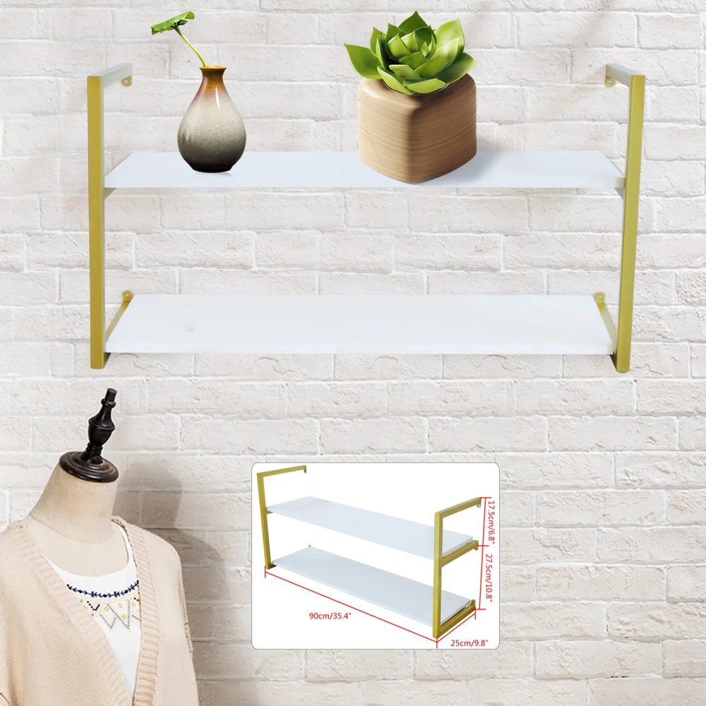 

2 Layers Floating Shelf Wall Mounted Books Toys Plants Display Rack Photos Storage Holder Bookshelf Decor For Home Office Study