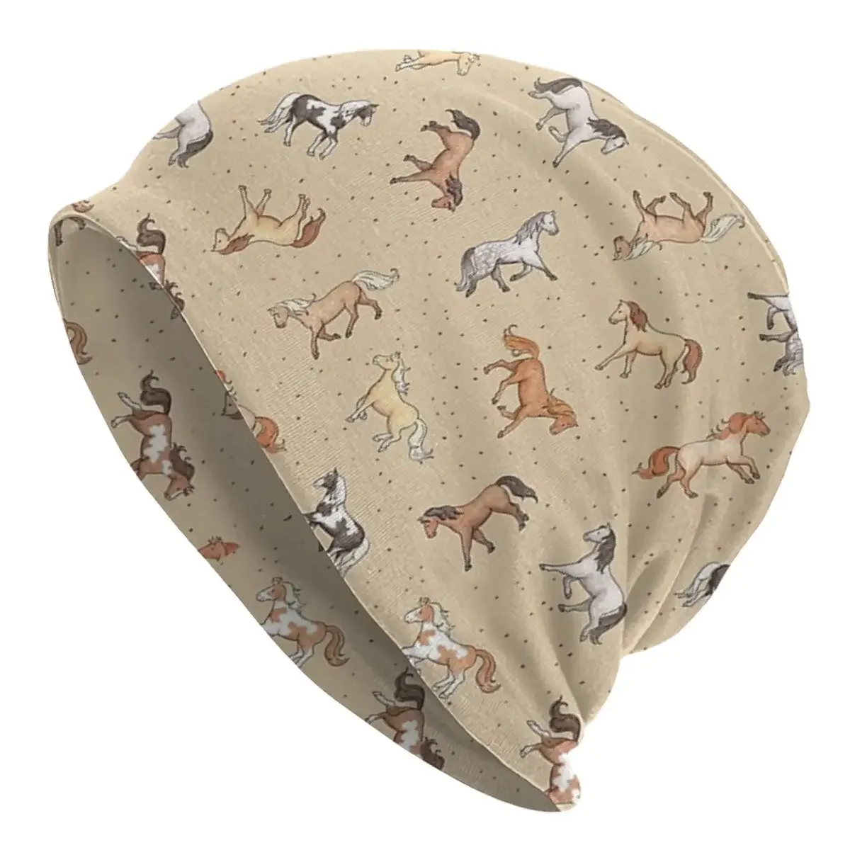 

Scattered Horses Spotty On Taupe Pattern Warm Knitted Cap Fashion Bonnet Hat Autumn Winter Outdoor Beanies Hats for Unisex Adult