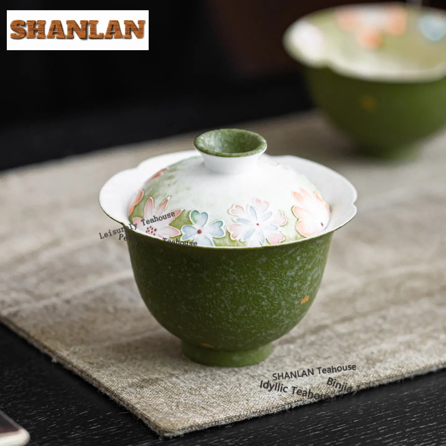 

135ml Green Orange Hand Painted Flower Gaiwan Ancient Tea Tureen Tea Bowl With Lid Kit Tea Brewing Cover Bowl Teaset Collection