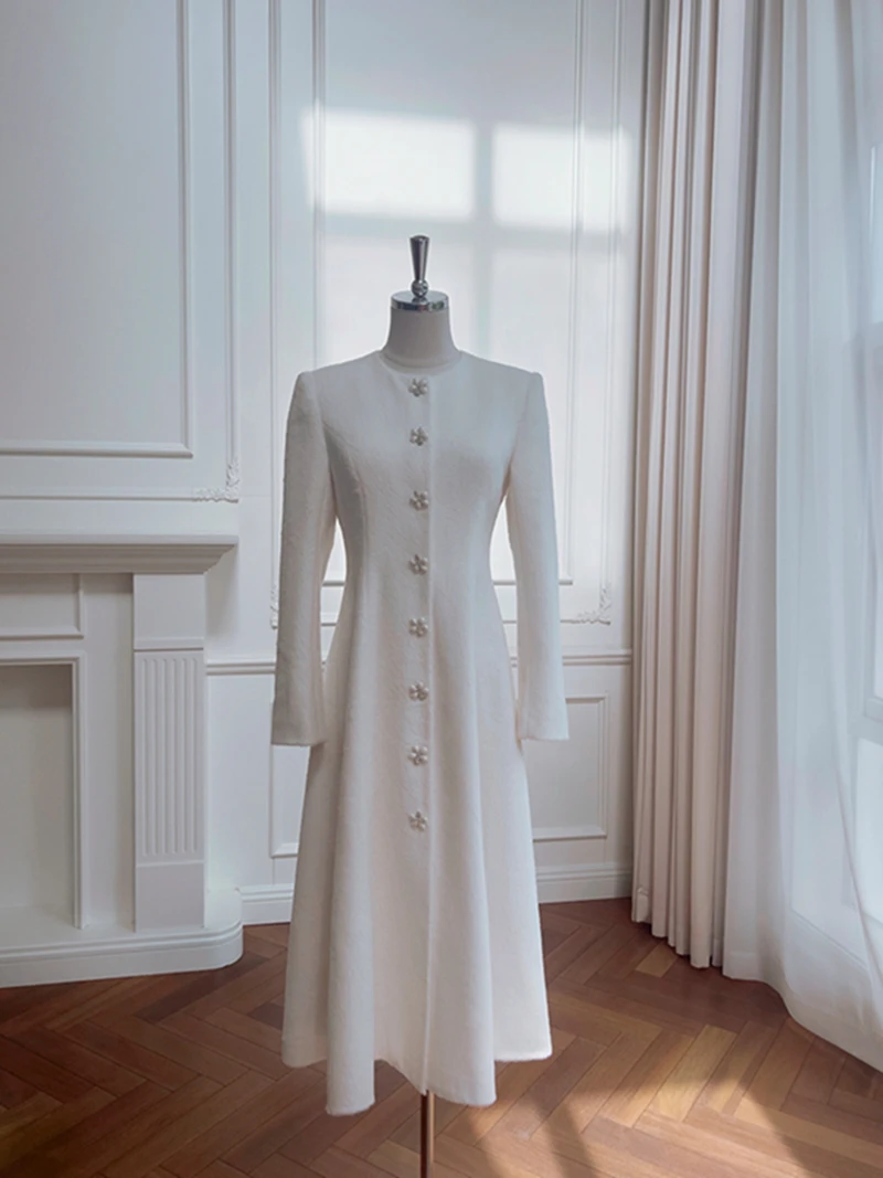 Manteau Long rétro pour femmes, coupe cintrée, rond, fourrure de lapin, taille haute, jupe trapèze pour mariage, Par Date