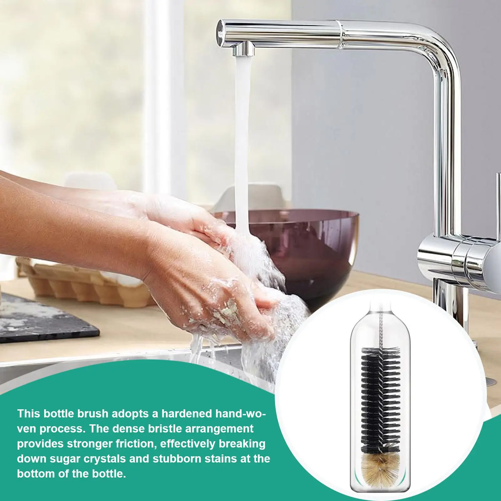 Bottle Brush Ergonomic Glassware Cleaner Non Slip Long Handle Cup Brush for Wine Decanter Narrow Neck Beer Travel Baby Bottle