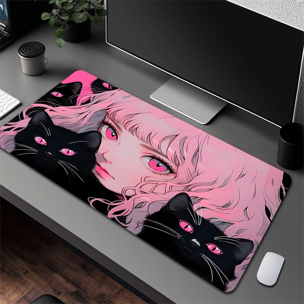 لوحة ماوس ألعاب من السيليكون على شكل قطة سوداء لطيفة للفتيات الجميلات بحافة كبيرة وقفل لوحة المفاتيح ولوحة المفاتيح ومضادة للانزلاق