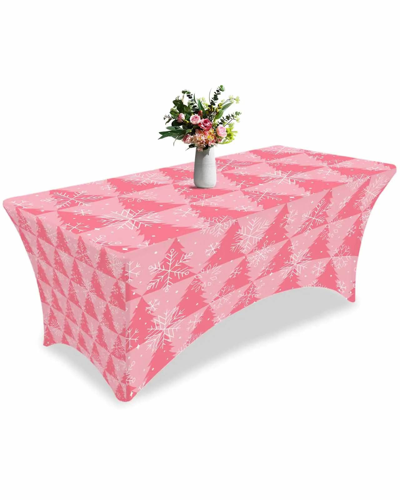 Christmas Pink Christmas Tree Texture Snowflakes High Stretch Tablecloth Wedding Party Decor Table Cover Outdoor Table Cloth