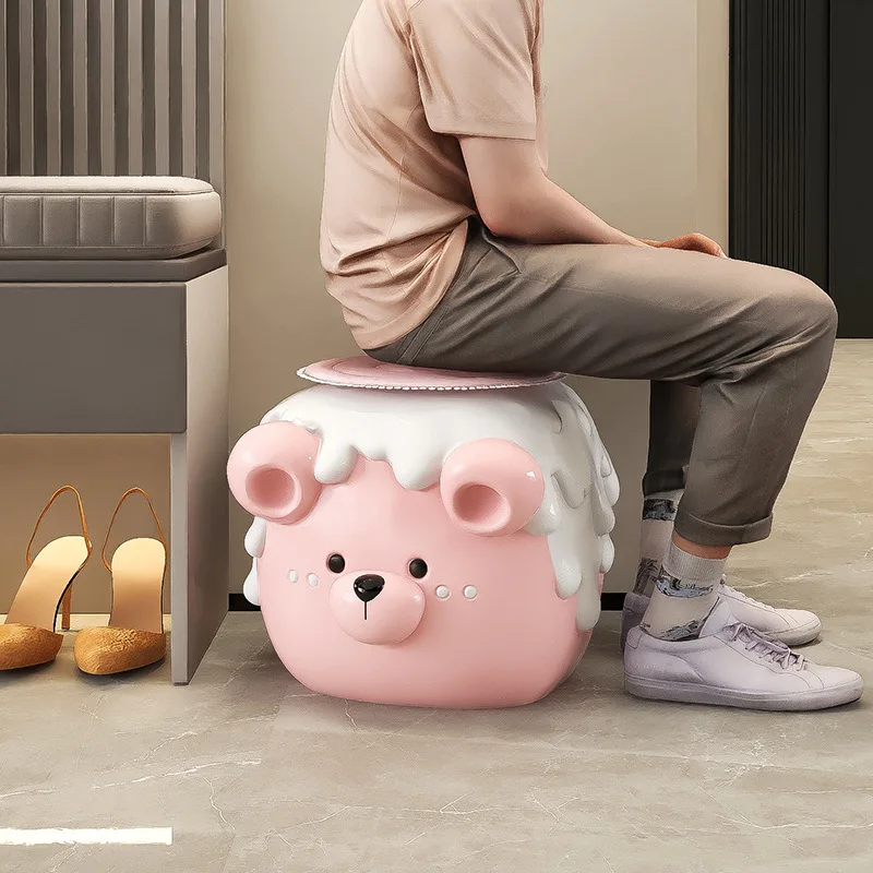 

Home Decor Sculptures Figurine Decoration Accessorie Ice Cream Bear Shoe Changing Stool Ornament Living Room Resin Animal Statue