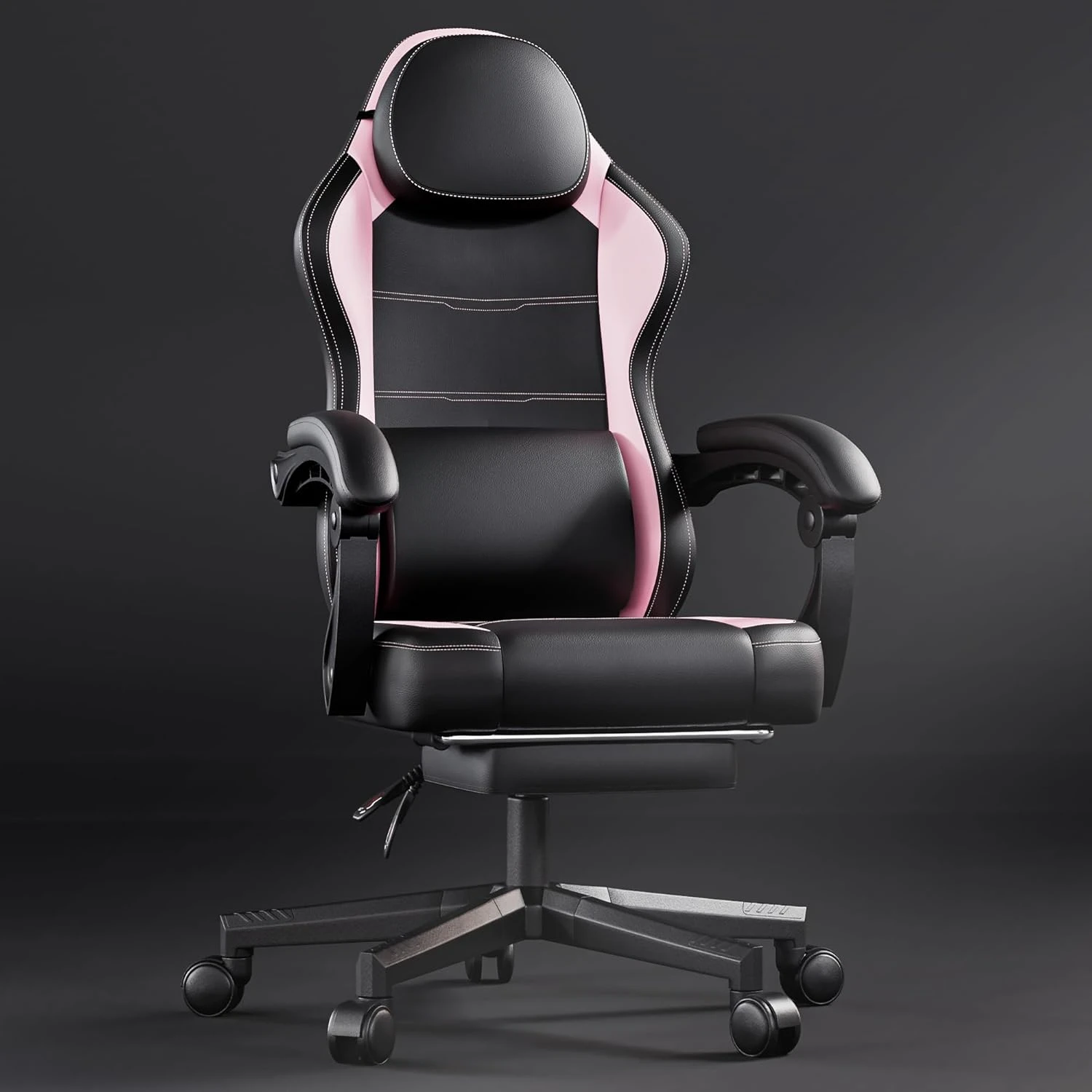 

Game chair with pocket spring pad and footrest, ergonomic adult massage lumbar support game chair, 300LBS, pink