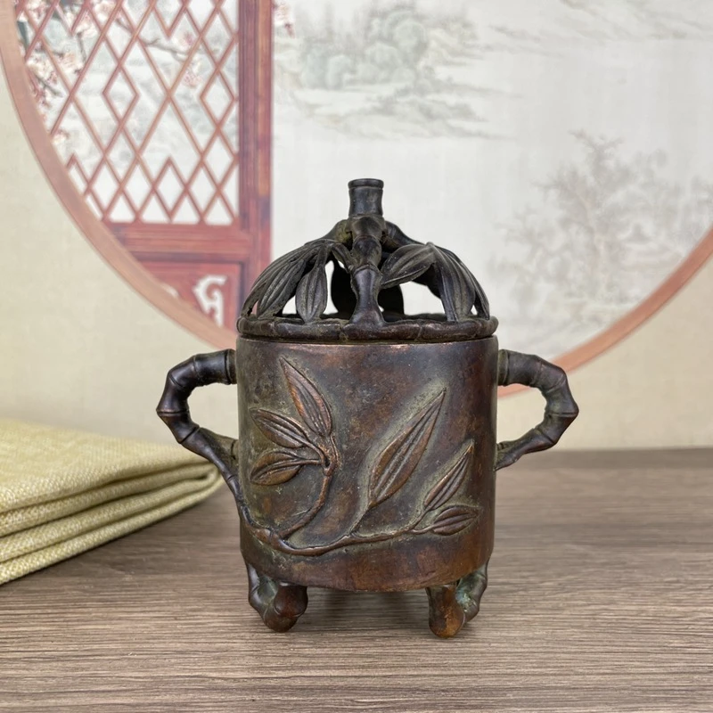

Chinese Antique Copper Bamboo Incense Burner Decorative Crafts