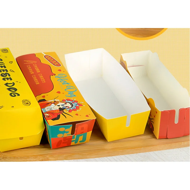 Op Maat Gemaakte Producten Afhaalbare Wegwerp Kraft Food Box Hotdog Stick Papier Verpakking Voedselbak Doos