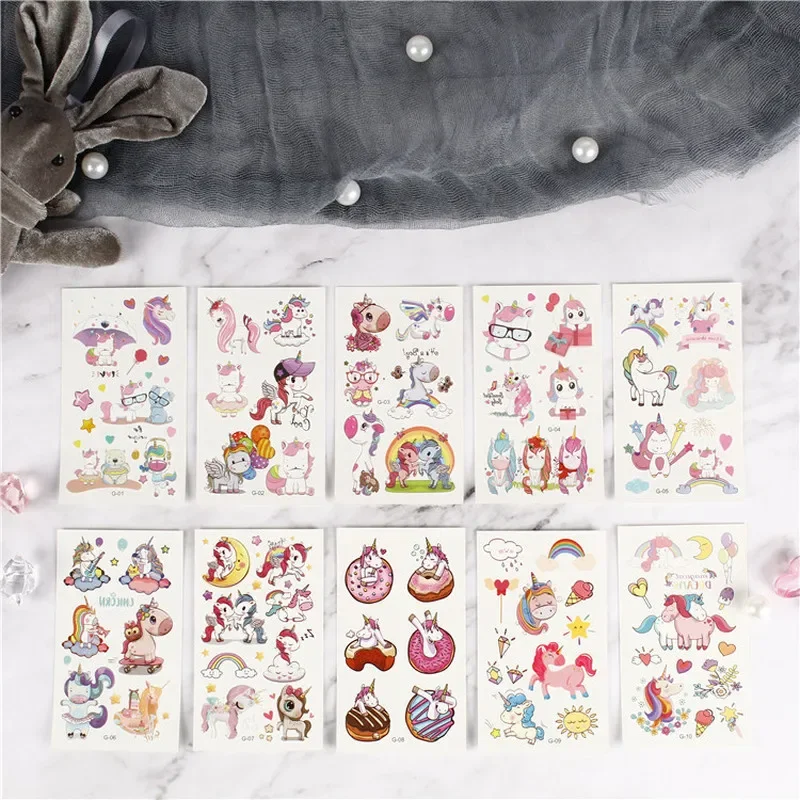 10pcs Cartoon Unicorn Temporary Tattoo Set for Children - Cute, Colorful, Waterproof Body Stickers