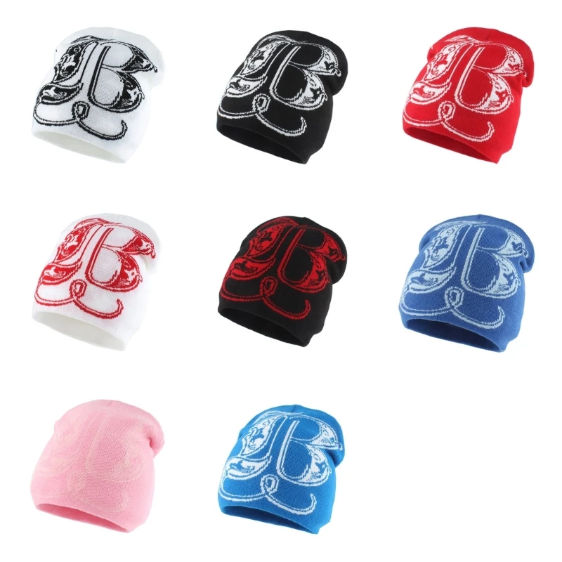 Fashion Knitted Hat Jacquard Pullover Hat Letter Pattern Beanies Hat Warm Hat Winter Skullcap Soft Ski Hat for Women Man