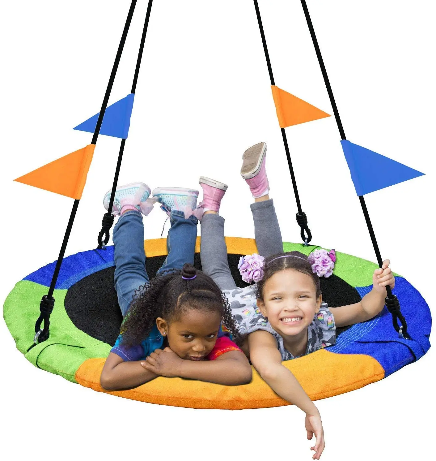 

40-Inch Saucer Tree Swing 660lb Weight Capacity Flying 2 Added Hanging Straps Adjustable Multi-Strand Steel Nylon Ropes Outdoor