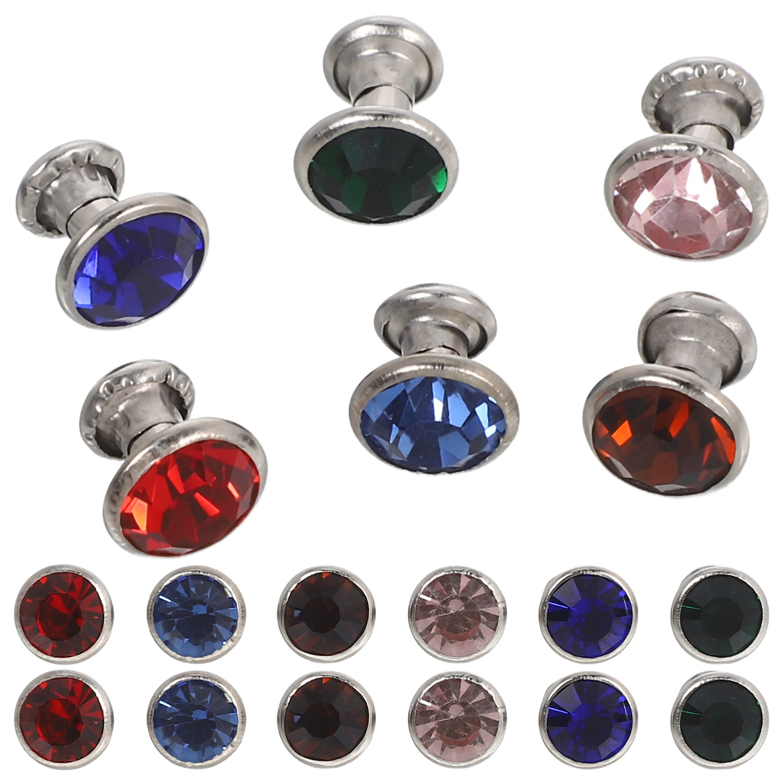 

120pcs Rhinestone Rivets 8mm Silver Edge Mixed Colors Crystal Studs for Craft DIY Bag Shoe Decoration Water Drill Rivets