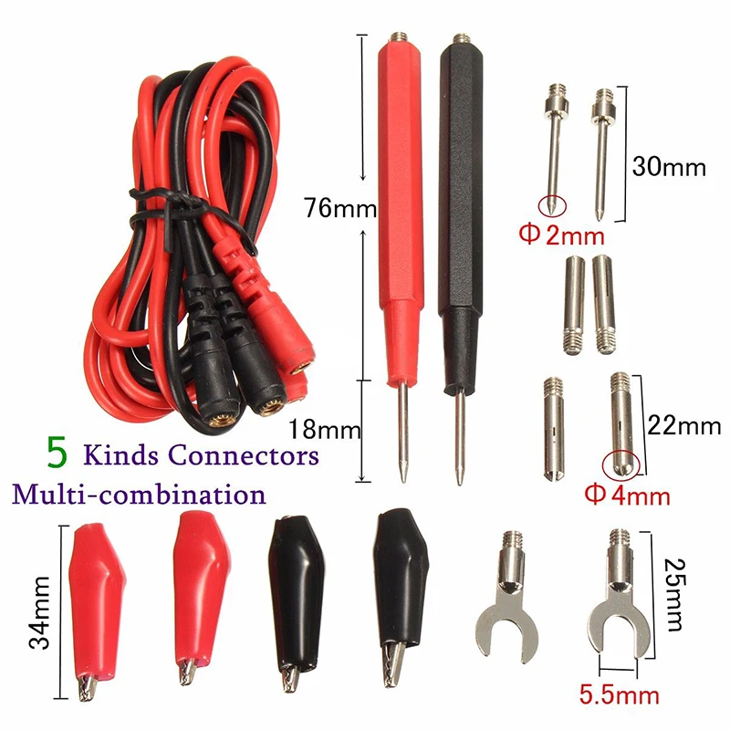 16pcs High Quality Digital Multimeter Banana Plug Probe Test Lead Cable Clips Assortment Kit