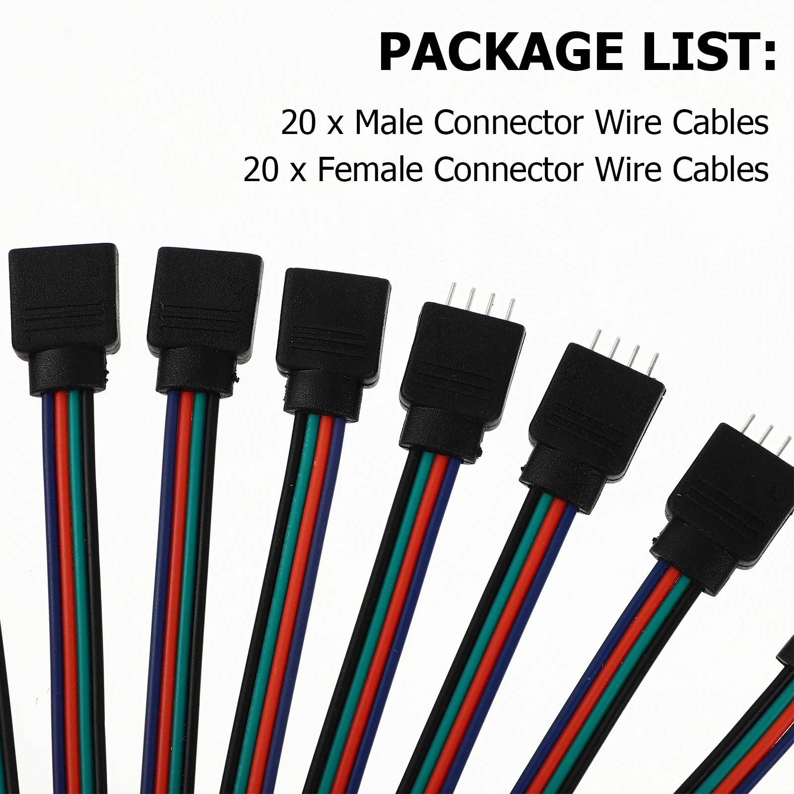 

40 Pcs Female LED Light Strip Connector Controller Connectors Cable with Lights Black Abs