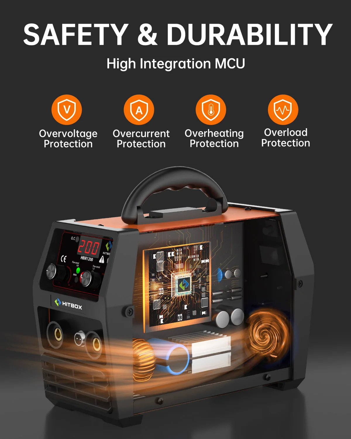 HITBOX HBM1200 220V 200A +1KG Welding Wire 3 in 1 No Gas MIG Welder MMA/MIG/Lift TIG Semi-automatic Welding Machine With Flux Cored Wire Gasless view 8