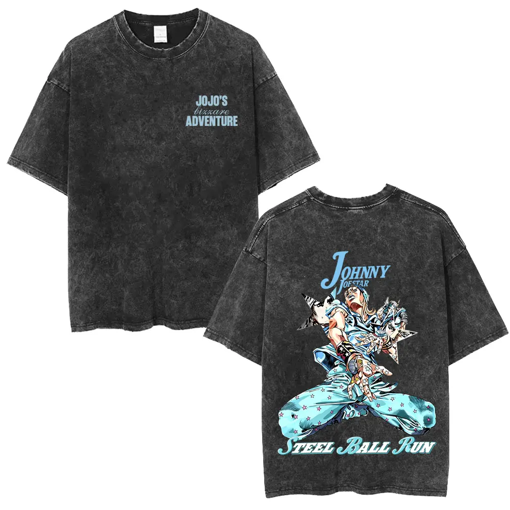 

Washed Vintage Anime Jojo Bizarre Adventure Steel Ball Run T-shirt Manga Johnny Joestar T-shirts Men Cartoon Oversized T Shirts