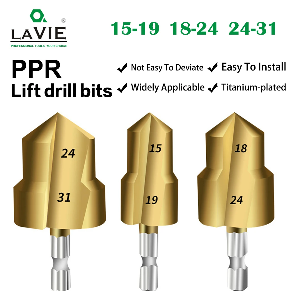 

LAVIE PPR Lifting,Stepped Drill Bit,Hexagon Shank Water Pipe Connection Tool 20/25/32mm,Full Open Process ZT01T4A