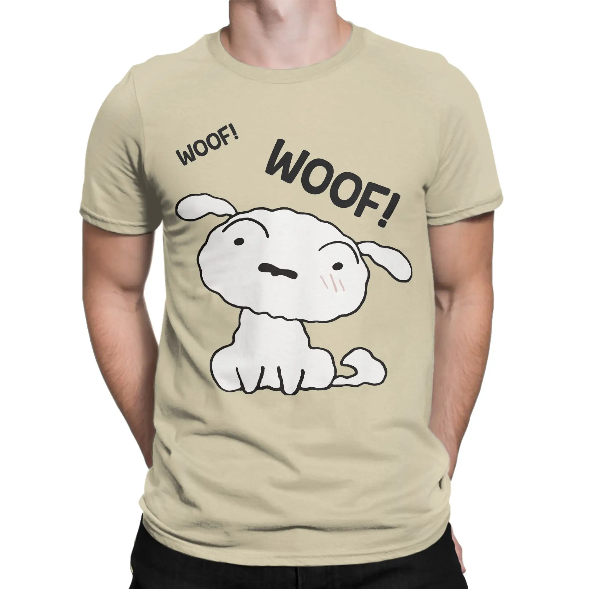 Men's Shiro Lucky Happy Dog Crayons Shin-Chans T Shirts 100% Cotton Tops Funny Crew Neck Tees Birthday Present T-Shirt