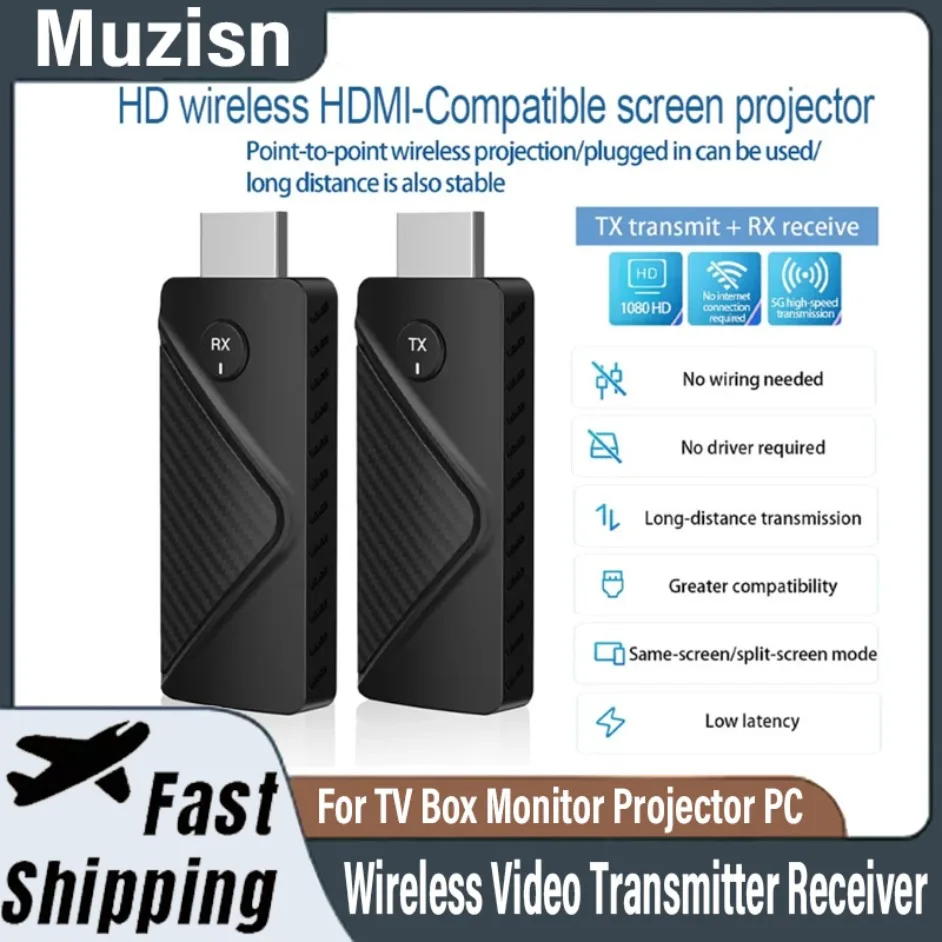 

Video Transmitter and Receiver Extender Adapter Kit 50M Wireless HDMI-Compatible Dongle Adapter for PC Camera Laptop