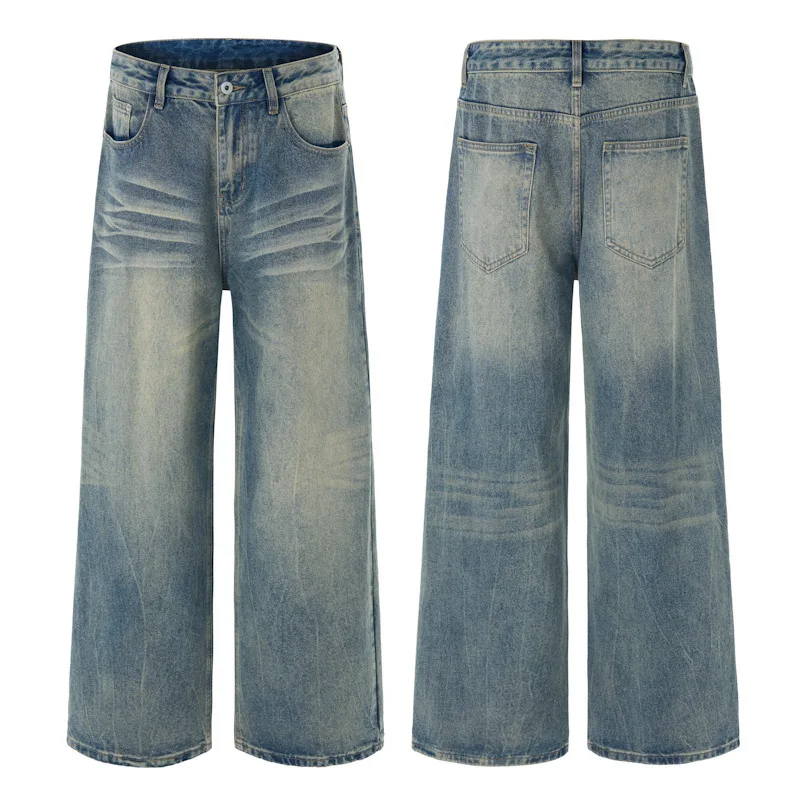 WTHT موضة الرجال التدرج تفعل القديم شارع العليا الدنيم السراويل خمر النمط الأمريكي واسعة الساق فضفاض الجينز الذكور 2025 الخريف 2A2322 #6