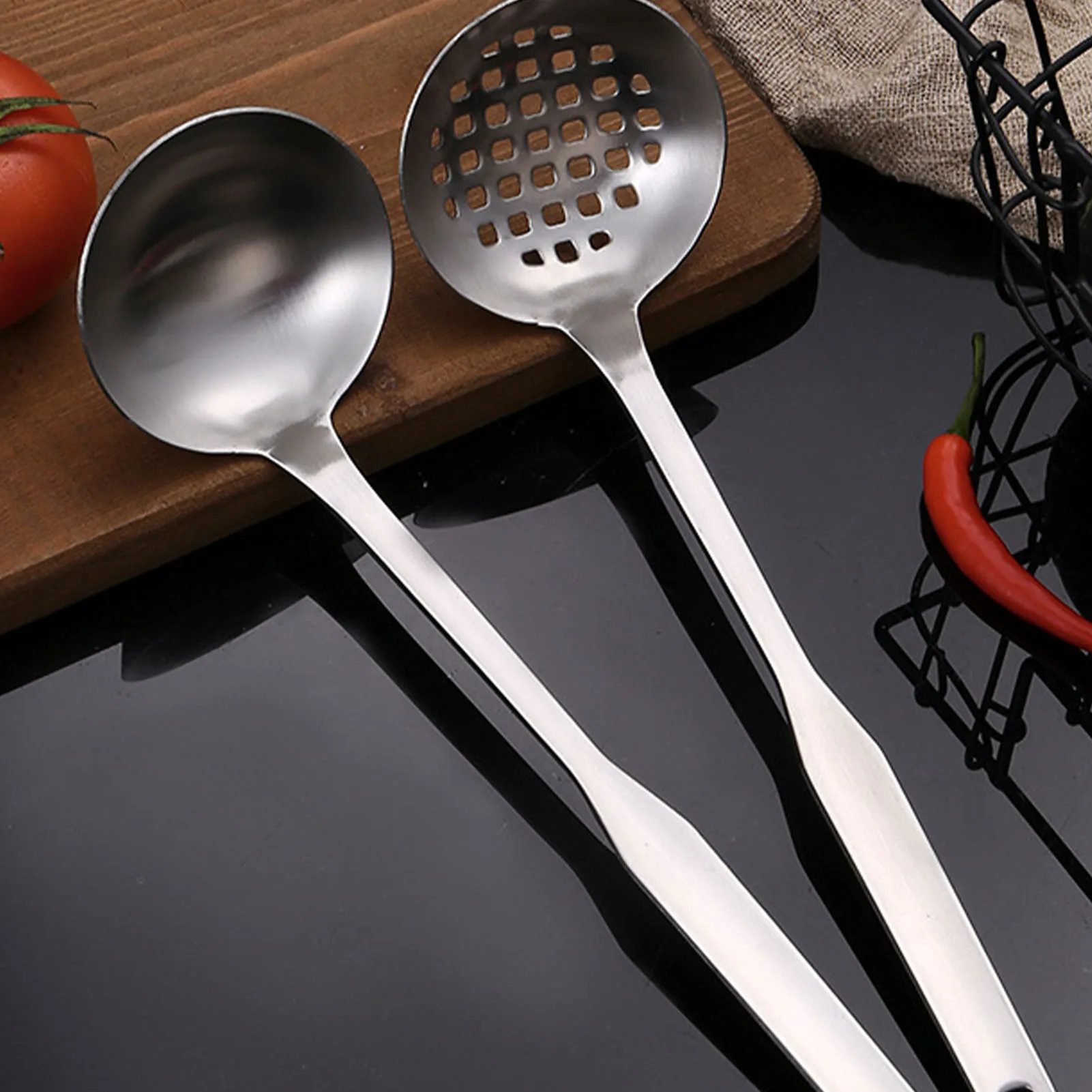 Juego de cucharón para olla caliente, cuchara gruesa de acero inoxidable, cuchara para sopa para el hogar, cuchara para servir sopa de cocina