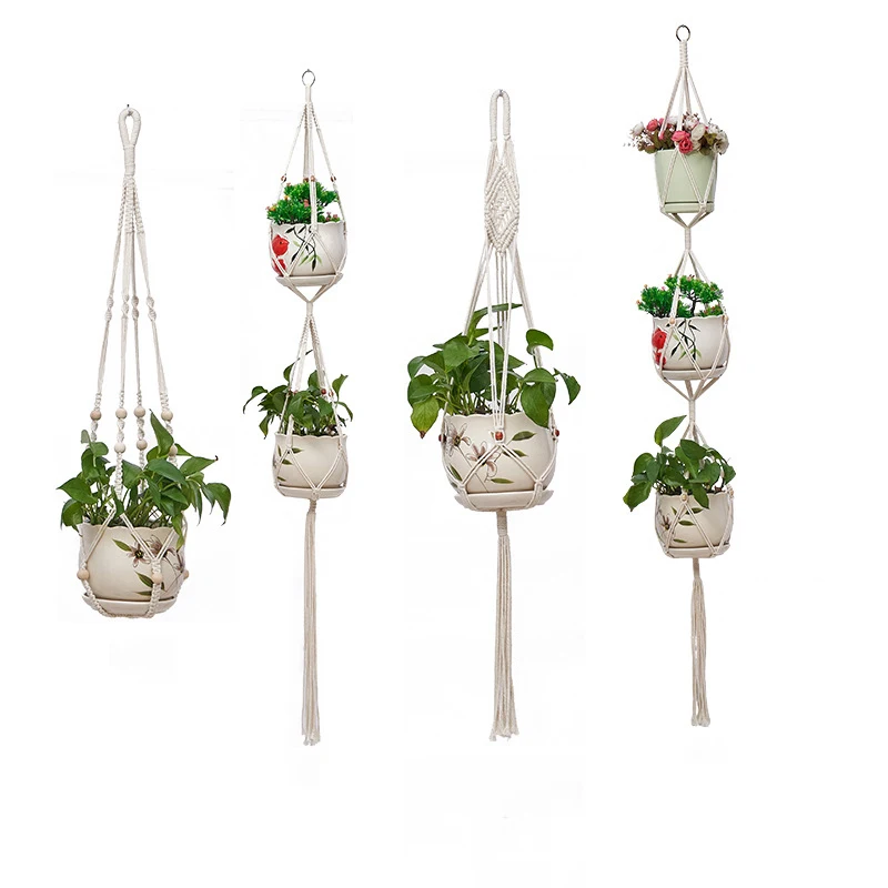 Gardening Plant Bonsai Hanging Basket Handmade Macrame Flower Pot Knotted Rope Plant Hanger Bohemian Balcony Home Garden Decor