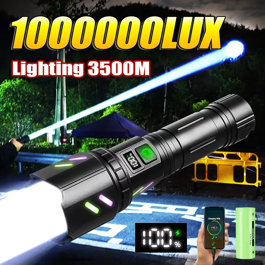 

High Power Rechargeable LED Flashlight Long Range 3500M Zoom Torch Light Super Bright Outdoor Fishing Hunting Lantern Work Lamp