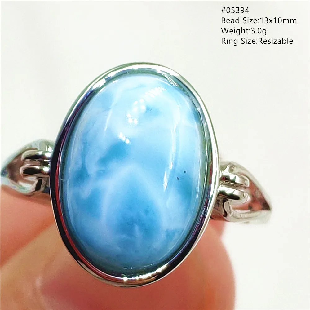 Natural Blue Larimar Oval Adjustable Ring Jewelry Water Pattern Real Larimar For Women Men Healing Fashion Stone AAAAAA