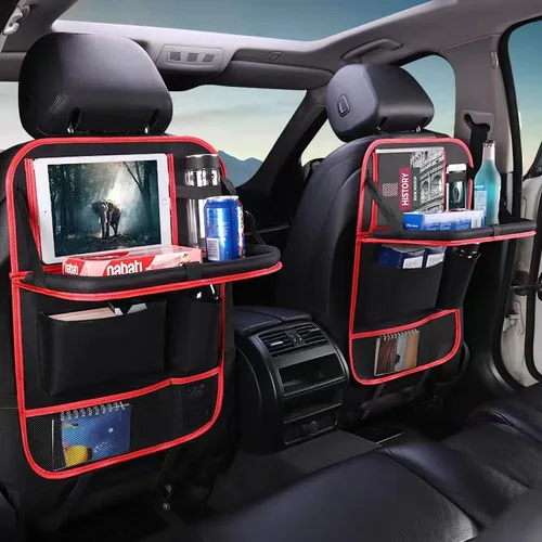 Imagen 2 del producto Organizador plegable para asientos de coche con bandeja, soporte para tableta, almacenamiento multibolsillo, almacenamiento Interior del coche, almacenamiento, orden, accesorios universales para coche